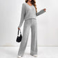 Women's Fashion Casual Straight Pants Temperament V-neck Sunken Stripe Knitting Suit