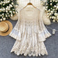 Retro Knitted Loose Hollow-out Crocheted Design Stitching Temperament Short Midi Skirt