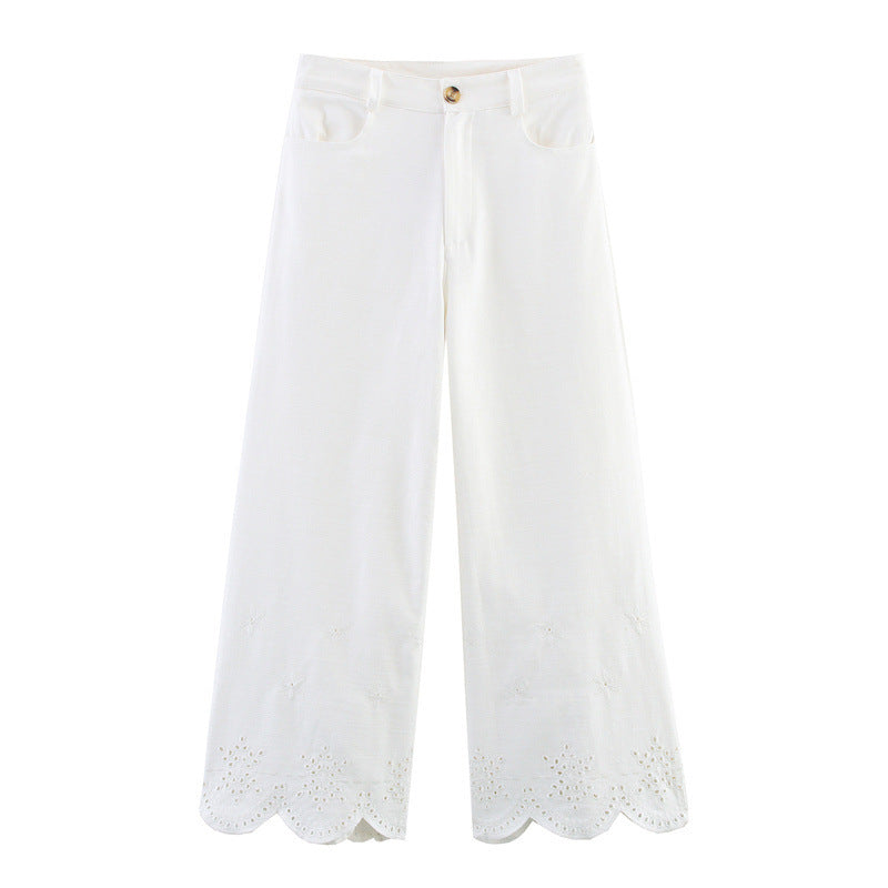 European And American Style Hollow Embroidered Jacket Wide Leg Trousers