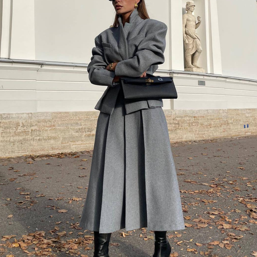 Fashion Waist-controlled Small Suit A- Line Skirt Two-piece Suit