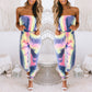 Women Tie Dye Print Wrap Bust Casual Jumpsuit