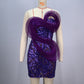 Fashion Backless Off-shoulder Tube Top Mesh Sequins Tight Purple Mini Dress