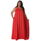 Plus-size Women's Sexy Backless Solid-color Printed One-shoulder Halter Dress