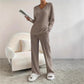 Straight-leg Pants With A Loose And Elegant V-neck Ribbed Two-piece Set
