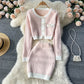 Women Cardigan Sweater Skirt Two-Piece Suit