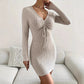 Drawstring Slim-fit Long-sleeved Knitted Dress Women