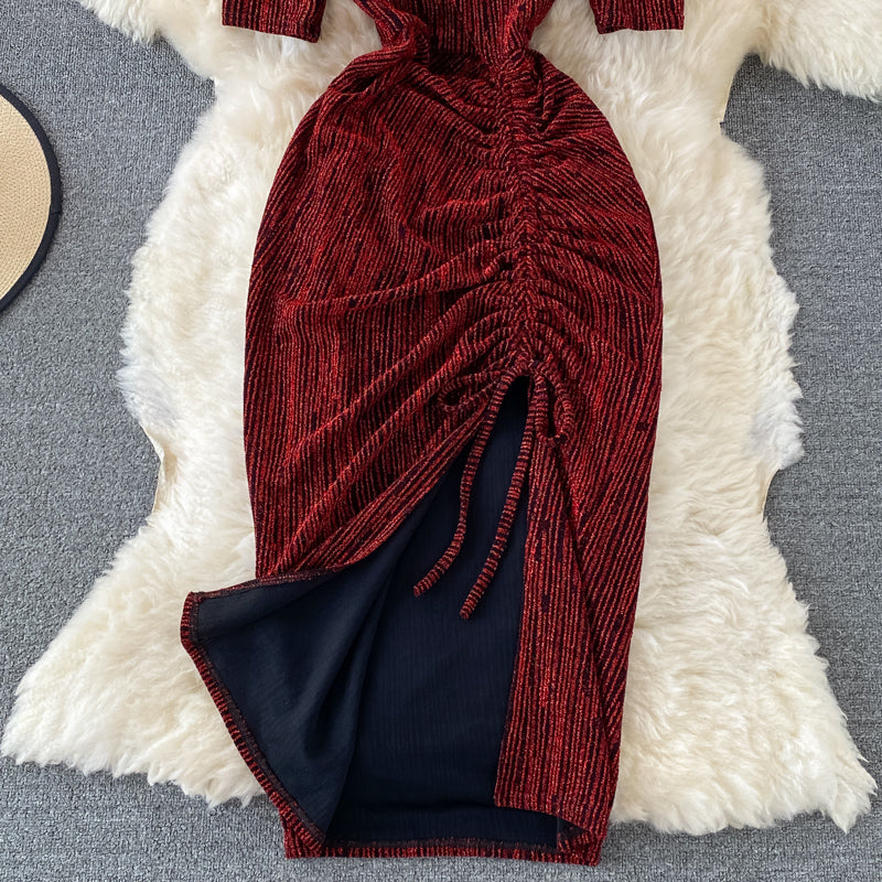 Shiny Silk Dress Temperament Goddess Waist Small Buttocks