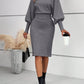 European And American Temperament Crew Neck Long Sleeve Solid Color Waist Tight Slimming Knitted Hip Skirt