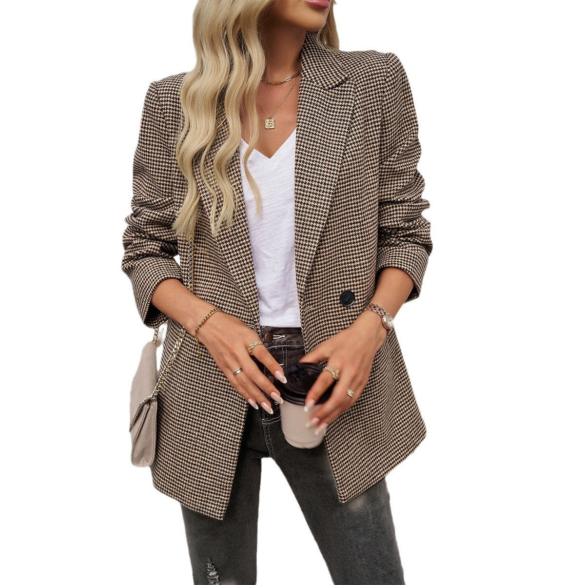 Lady Temperamental Commuter Contrast Color Lapels Button Suit Jacket