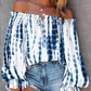 Women's Printed Off-neck Flare Sleeve Tie-neck Shirt