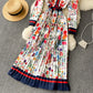Women's Pleated Printed Dress Long Skirt