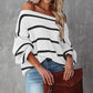 Women's Fashion Striped Lantern Sleeve Knitted Shirt