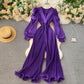 Retro Fairy One-piece V-neck Puff Sleeve Waist Waist