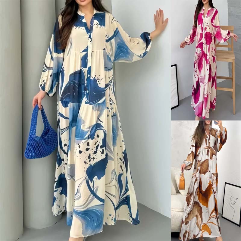 Loose Casual Long Sleeves Temperament V-neck Dress