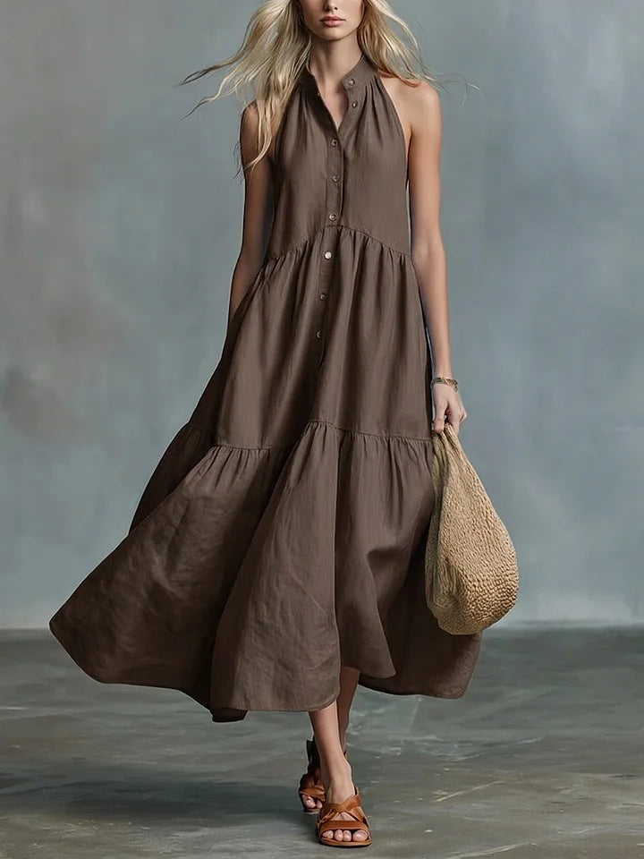 Casual Loose Linen Button-Down Vest Dress