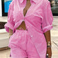 Striped Commute Leisure Top And Shorts Set