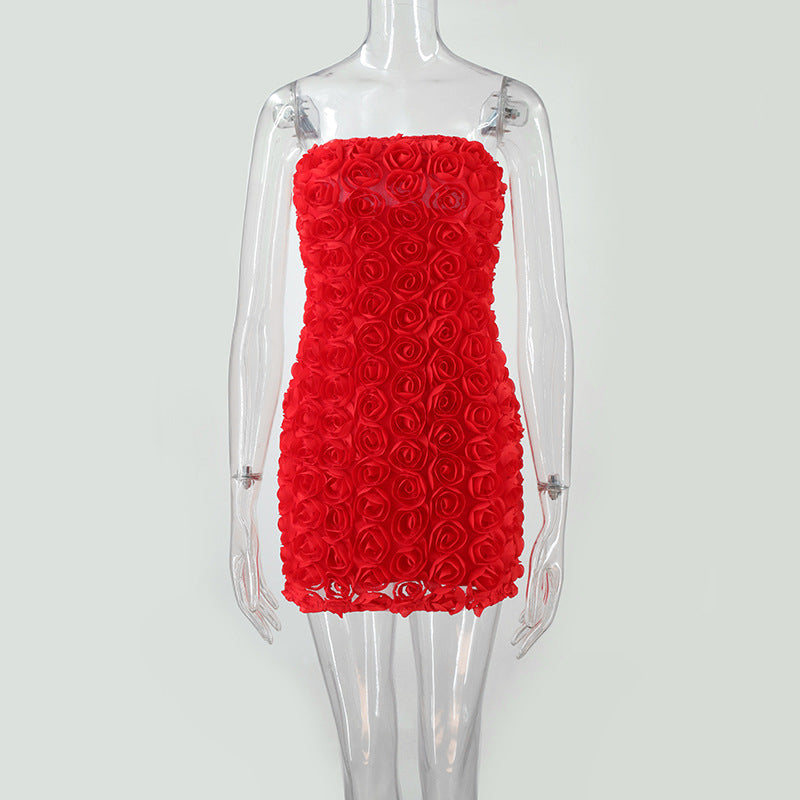 Fashion Flower Tube Top Package Hip Dress Women