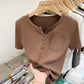 Women's Half-open Round Neck Solid Color Fashion Pocket Waist-tight T-shirt