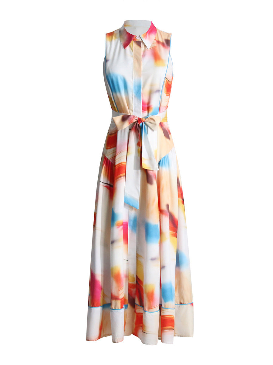 Robe à lacets imprimée à col polo pour femme