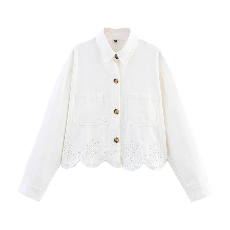 European And American Style Hollow Embroidered Jacket Wide Leg Trousers