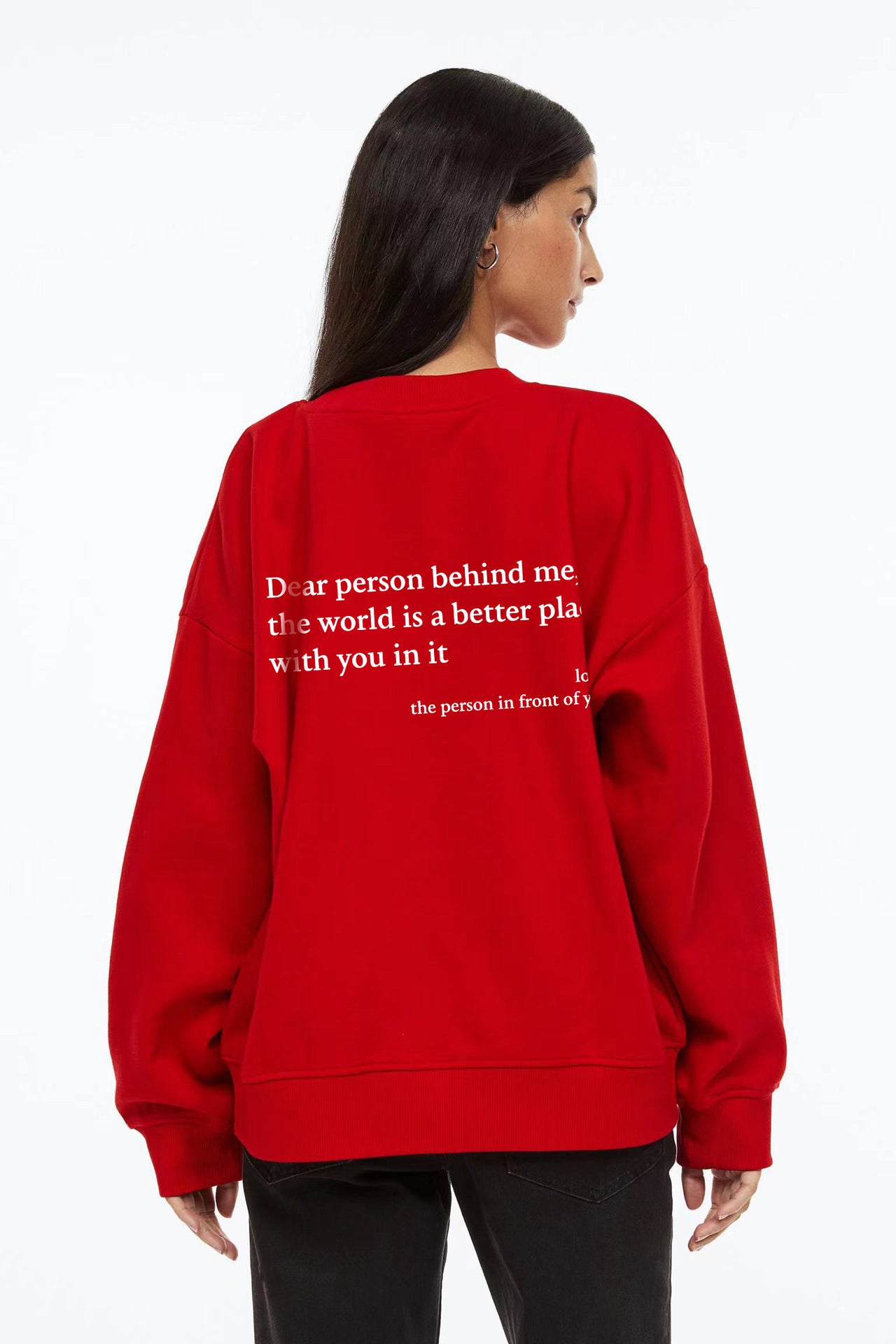 Pull ras du cou doublé polaire pour femme, imprimé slogan uni, simple et confortable, couleur unie
