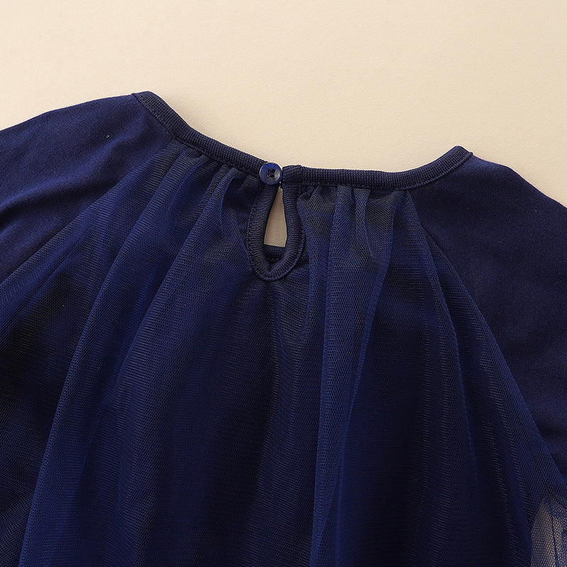 Robe de princesse à manches longues pour enfant, motif cœur délicat