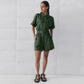 Women's Retro Short Sleeve Lapel Wide-leg Pants Lace-up