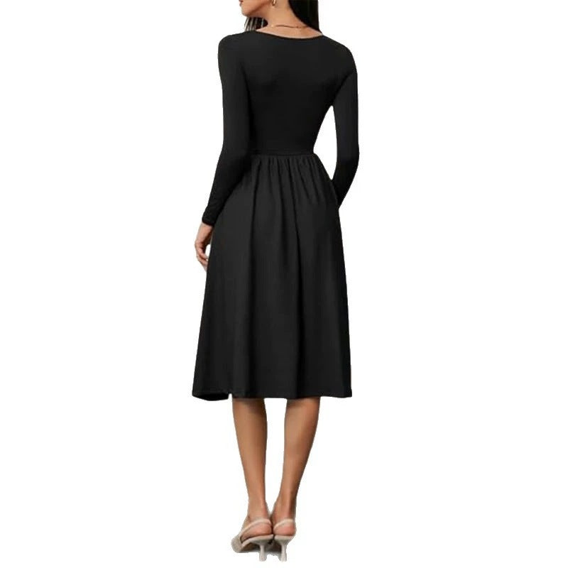 Women's Solid Color Long Sleeve Bottoming Dress