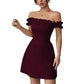 American Retro Socialite Off-neck Temperament Adult Lady Like Woman Design Sense Hip-wrapped Short Dress
