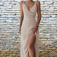 Robe moulante sexy à col en V et bretelles fendues