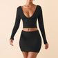 Women's V-neck Backless Long-sleeved Top Fashionable Dress Set