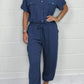 All-matching Solid Color Casual Polo Collar Shirt Wide Leg Jumpsuit For Women