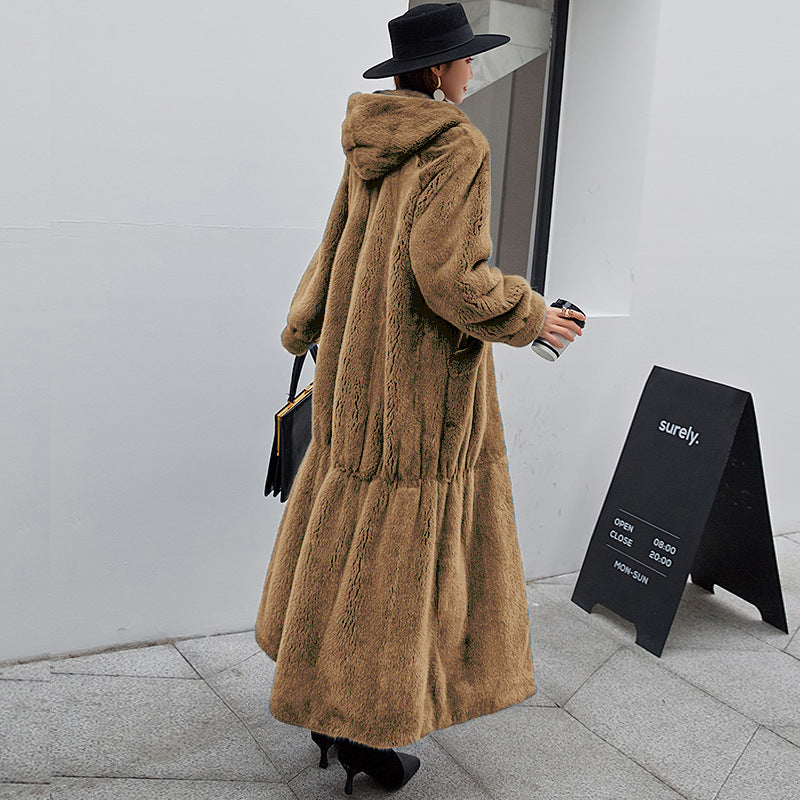 Nouveau manteau de fourrure pour femme, manteau long à capuche