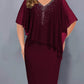 Plus Size Women's Chiffon Stitching Rhinestone Irregular Half Sleeve Dress