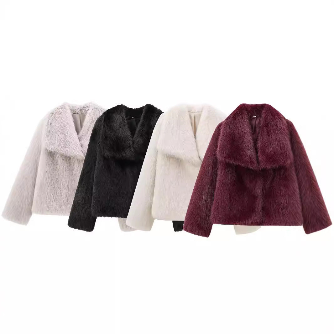 Manteau en fourrure artificielle à gros revers de style français