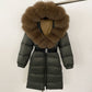 Women's Long Cinched Hoodie Real Fox Fur Collar Coat
