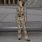 Women's Round Neck Button Contrast Color Suit