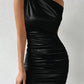 High-End Sexy Asymmetrical Neckline Satin Dress