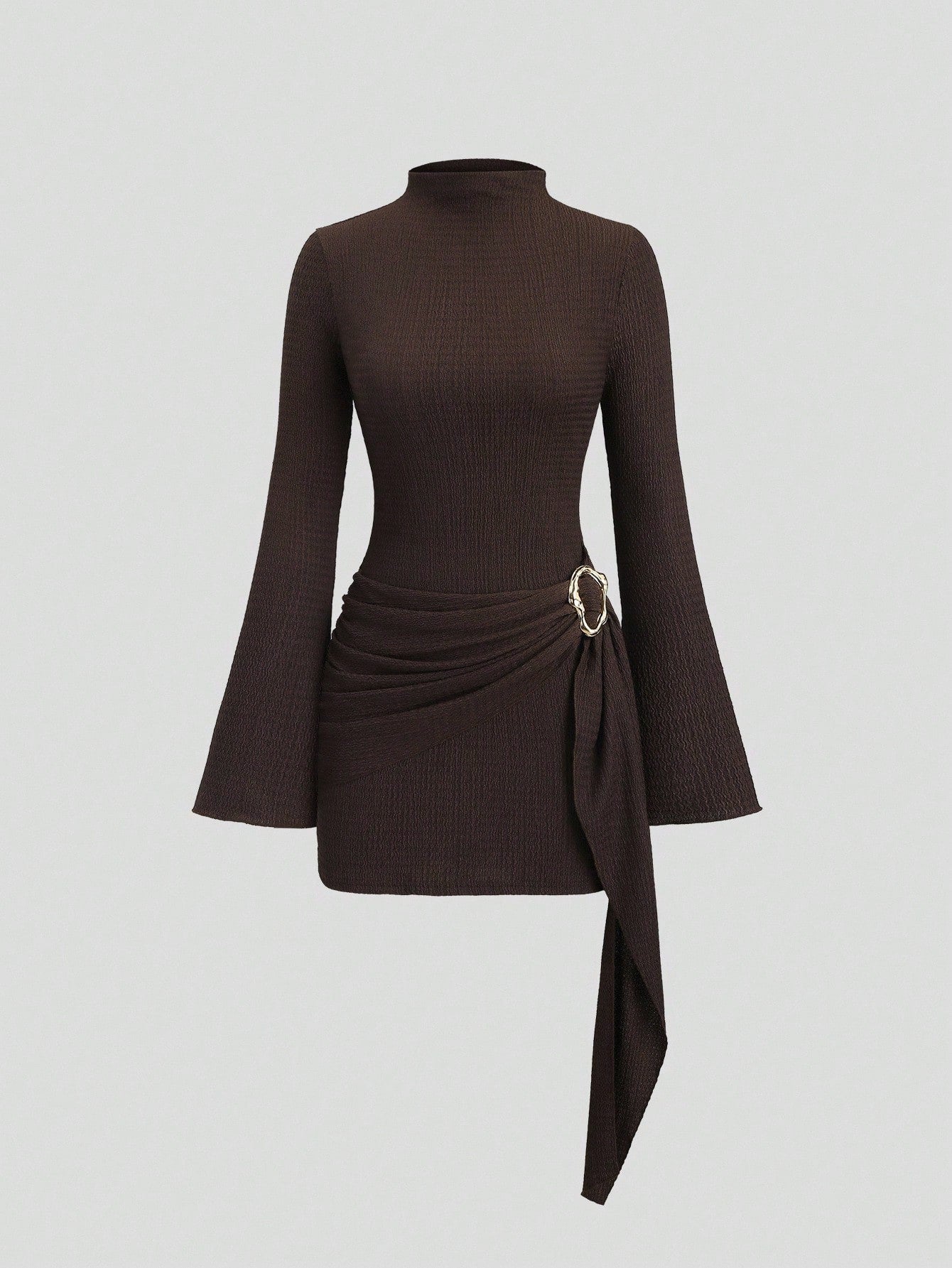 New Arrival Knitted Textured Solid-color Slim-fit Figure-flattering Dress With Metallic Buttons