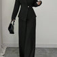 Solid-color Long-sleeve Straight-leg Pants Set For Women