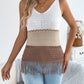 Casual V-neck Color-block Fringe Sleeveless Knitted Top Vacation Shirt