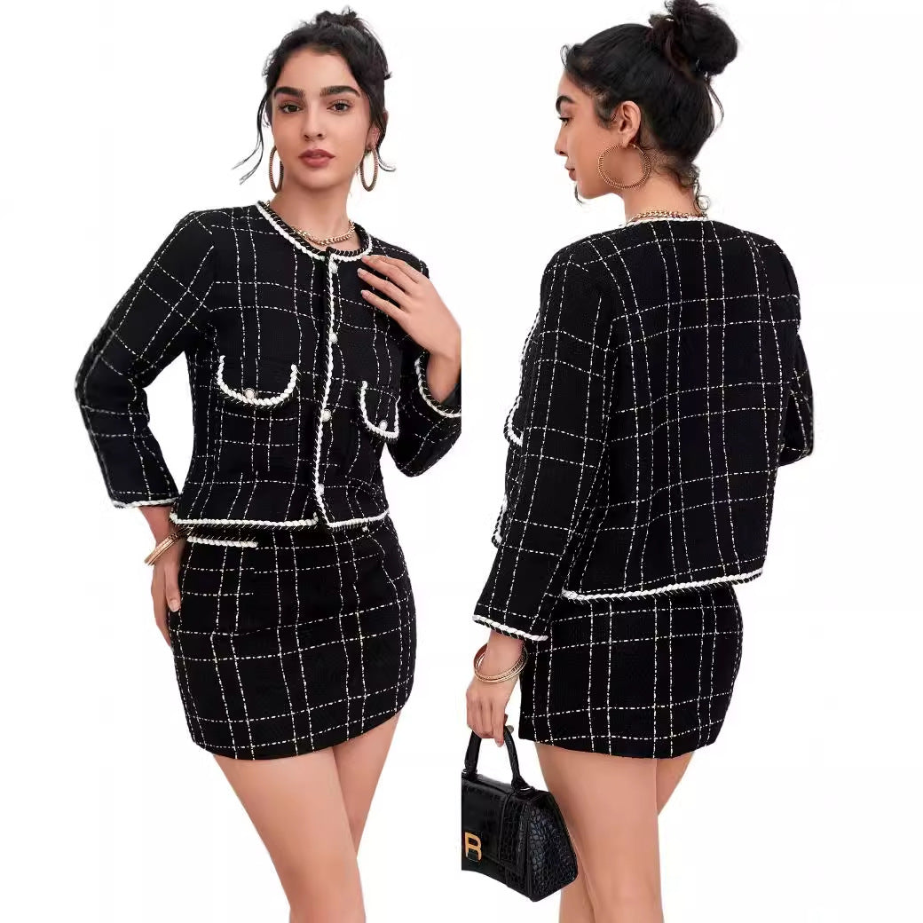 Women's Spring Slimming Tweed Skirt Two-piece Set