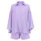 Women's Graceful And Fashionable Striped Puff Sleeve Shorts Suit