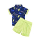 Ensemble chemise à manches courtes et short imprimé dinosaure bleu