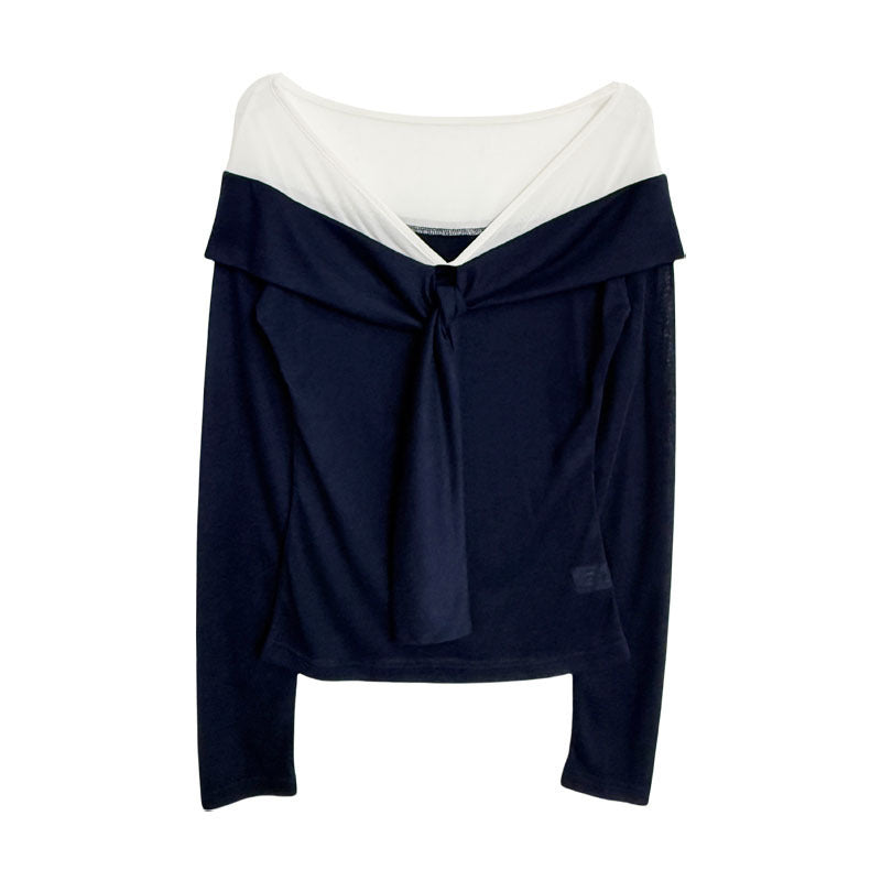 Fashion Slim Fit Stitching Long Sleeve T-shirt Women
