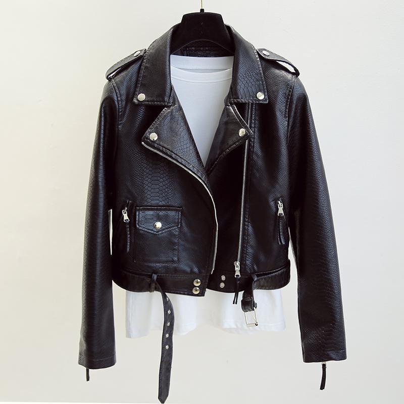 Veste courte en cuir pour femme printemps-automne
