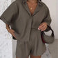 Fashion Polo Collar Half Sleeve Top And Shorts Two-piece Set