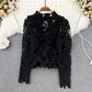 Retro Temperament V-neck Ruffled Lace Top