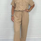 All-matching Solid Color Casual Polo Collar Shirt Wide Leg Jumpsuit For Women