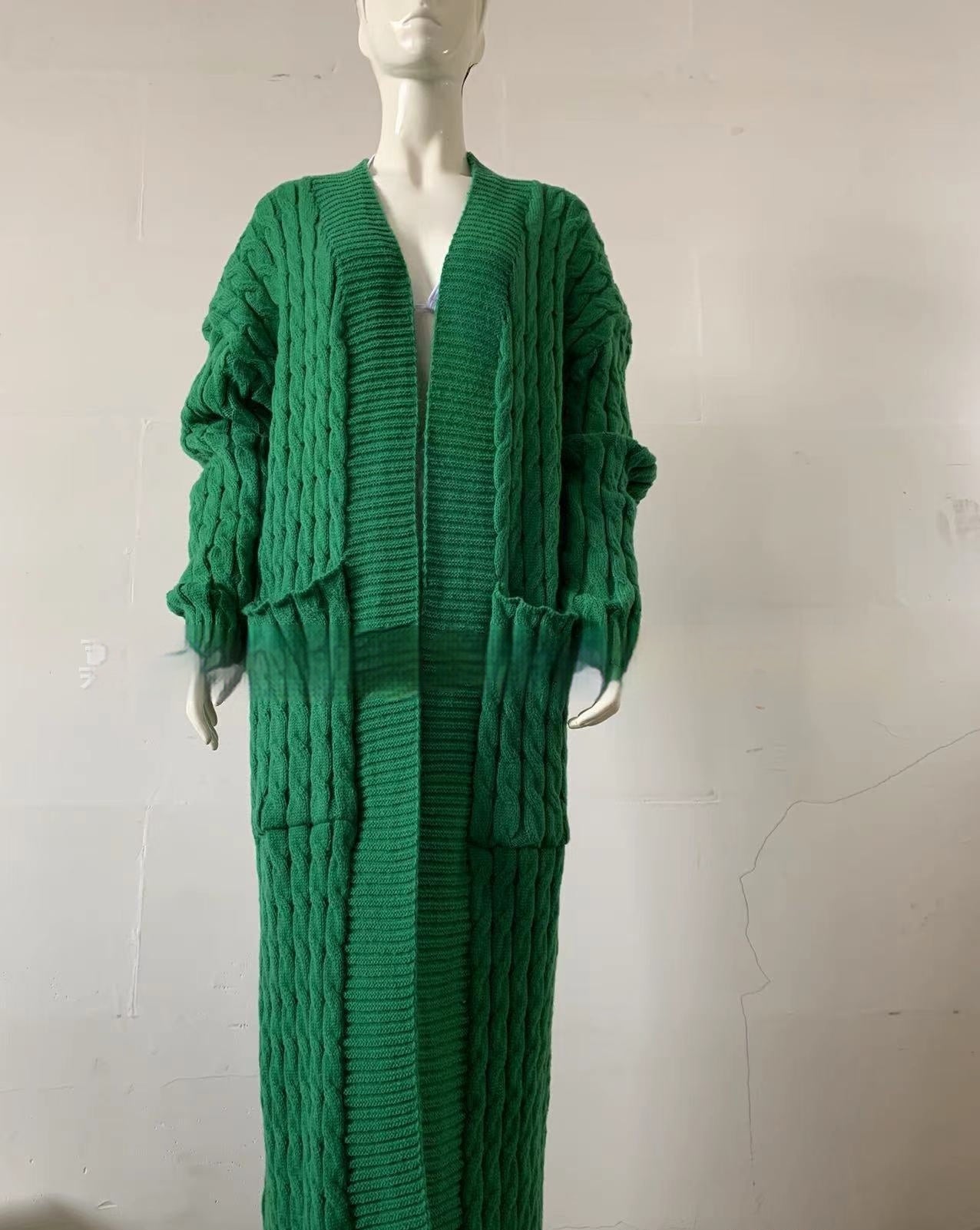 Cardigan long en tricot avec poche, pull long, manteau épais, européen et américain